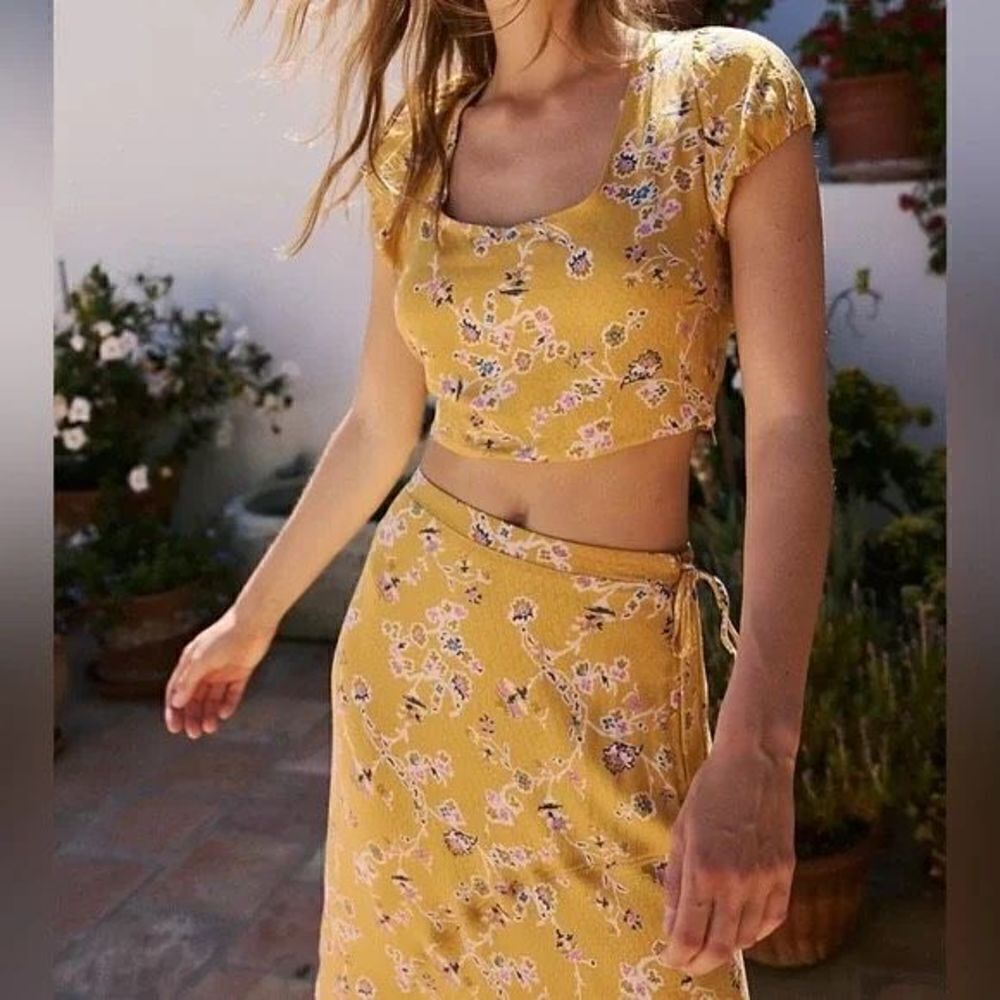 Free People Talia Two Piece Set in Turmeric (Skirt / Cropped Top)  size M